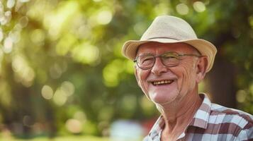 Older Man Wearing Hat and Glasses. AI-generated photo