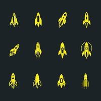 collection of Rocket Logos, Spaceship, spacecraft, missile or rocket for space exploration and tech projects, silhouette rocket icons set vector
