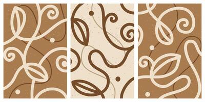 Set of stylish templates with organic abstract shapes and lines in nude colors. Pastel background in minimalist style. Contemporary art vector