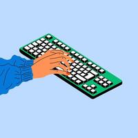 Female hands working on keyboard. Working, studying, work from home concept. vector