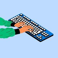 Female hands working on keyboard. Working, studying, work from home concept. vector