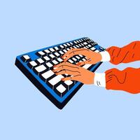 Female hands working on keyboard. Working, studying, work from home concept. vector