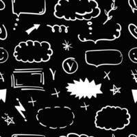 Simple sketch line style seamless pattern on chalkboard background. Doodle cute ink pen line elements. Doodle arrow, heart, star, decoration symbol, icon. vector
