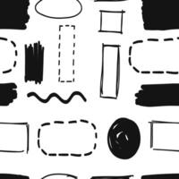 Hand-draw seamless pattern. Scribble elements. Circle, box, oval, square, wave, line, rectangle. Brush pen, line stroke vector