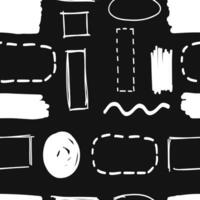 Hand-draw seamless pattern. Scribble elements. Circle, box, oval, square, wave, line, rectangle. Brush pen, line stroke vector