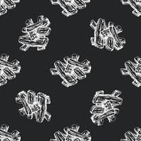 Hand-drawn seamless pattern of barbecue ribs. Doodle vintage illustration. Decorations for the menu of cafes and labels. Engraved image on chalkboard background. vector