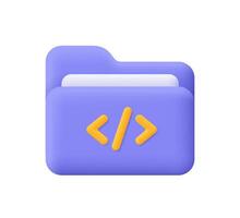 Folder with code symbol. Web development, coding and programming concept. 3d icon. Cartoon minimal style. vector