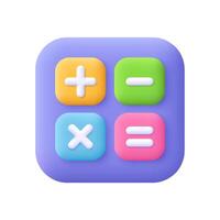 Calculator, math device. Addition, subtraction, multiplication. Financial analytics, arithmetic operations and calculations concept. 3d icon. Cartoon minimal style. vector