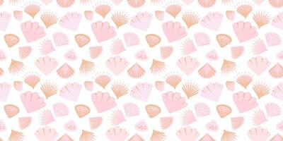Pastel pink seamless pattern with creative shapes seashells on a light background. Abstract artistic summer marine printing. hand drawing.Template for designs, notebook cover, wrapping paper vector