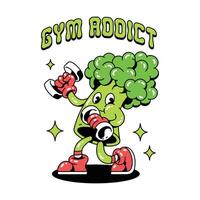 Hand drawn character Of GYM Addict Pose Retro Cartoon Groovy Style vector
