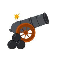 Cannon. Ancient cannon in flat style isolated on white background. Vintage cartoon cannon with core illustration. vector