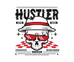 hustler slogan with skull wearing glasses in vintage style. illustration graphic design for t shirt, streetwear, apparel design, and urban style vector