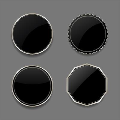 Collection of glossy banners with shiny silver metallic outline