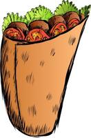 Beautiful daurma with tomatoes lettuce and meat. Cartoon Stroke Style With Stroke Sketch Style. illustration Fast food that has spread all over the world vector