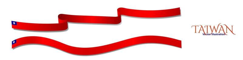 3d Taiwanese Flag Ribbons with shadows, isolated on white background. Official Taiwan Flags curled and rendered in perspective. Graphic Resource. Editable Illustration. vector