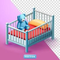 Crib with teddy bear, 3d. Suitable for element design vector