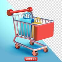 Shopping trolley containing shopping bags, 3d. Suitable for business and element design vector