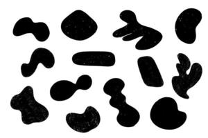 Set of black grungy doodle blobs isolated on white background. Hand drawn organic shapes. irregular dirty Illustrations. Splotchy shapes. Grunge Abstract shapes. vector