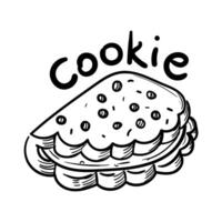 Doodle illustration featuring shortbread cookies with a black outline, and a sweet cookie name. Image is handmade with different line thicknesses. Contour illustration for baking in cafes, bakeries vector