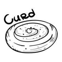 Doodle illustration with an image of sour cream, a black outline, and a sweet name curd. The image is handmade with different line thicknesses. Contour illustration for baking in cafes, bakeries, vector