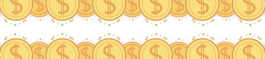 Frame of gold coins dollar cents. Realistic money seamless border coin gold vector