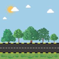 Road background of trees and green grass with the blue sky and sun vector