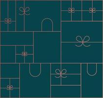 Art deco present composition drawing in linear style on green blue background vector