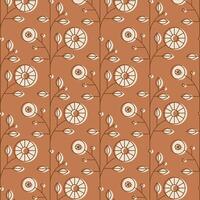 Ethnic floral pattern drawing in linear style on mustard background vector