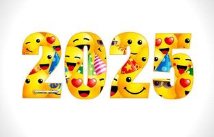 Happy New Year 2025 creative congrats, web poster concept. Blogging timeline story concept with set of 3D yellow characters. Background with clipping mask. Greetings for followers subscribers and fans vector