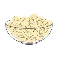 Sliced bananas in outlined glass bowl in doodle hand drawn style vector