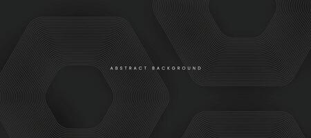 Dark background with 3d hexagon lines. Abstract black grey background. vector