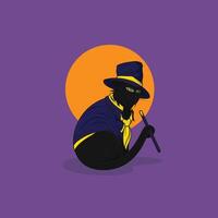 Illustration of cat character with magic costume and magic wand belonging to him vector
