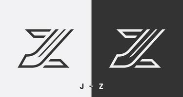 J and Z combination logo design on black and white background vector