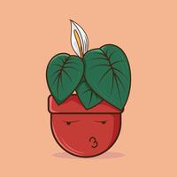Illustration of cute pot character in red with a frowning expression vector