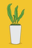 illustration of a three-leaf fern in a long white pot on a yellow background vector