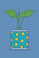 illustration of a three-leaf fern in a long white pot on a yellow background vector