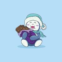 Illustration of a penguin character with an expression of being happy about getting chocolate vector
