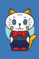 Illustration of a white cat character in a quirky outfit on a blue background vector