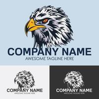 Eagle head logo template with three color variants, black, white and light blue vector