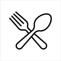 Spoon and fork line icon isolated on white background. vector
