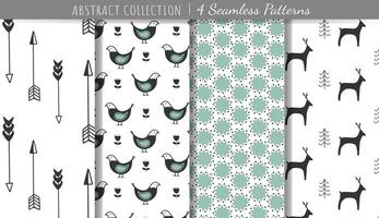 Set of seamless scandinavian hand drawn patterns. Trendy modern shape doodle backgrounds. vector