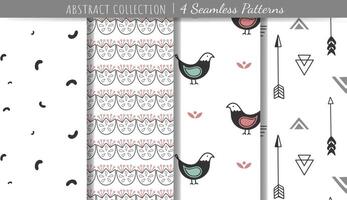 Set of seamless scandinavian hand drawn patterns. Trendy modern shape doodle backgrounds. vector