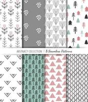 Set of seamless abstract hand drawn patterns. Trendy modern shape doodle backgrounds vector