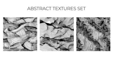 3D abstract textures set. Set of 3d backgrounds in grunge style. Waved patterns vector