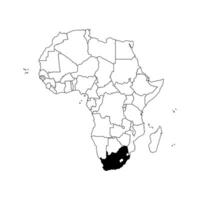 isolated illustration with African continent with borders of all states. Black outline political map of South Africa. White background. vector