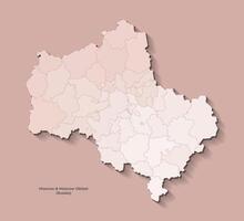 simplified illustration with beige shape of Moscow oblast with capital Moscow map, federal subjects. Map with administrative division. Brown background vector