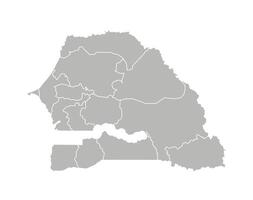 isolated illustration of simplified administrative map of Senegal. Borders of the regions. Grey silhouettes. White outline vector