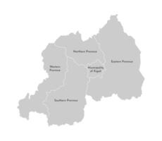 isolated illustration of simplified administrative map of Rwanda. Borders and names of the regions. Grey silhouettes, white outline vector