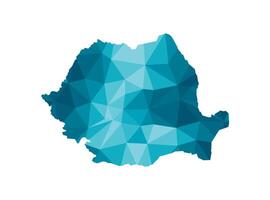 isolated illustration icon with simplified blue silhouette of Romania map. Polygonal geometric style, triangular shapes. White background. vector