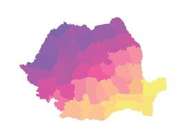 isolated illustration of simplified administrative map of Romania. Borders of the counties. Multi colored silhouettes. vector